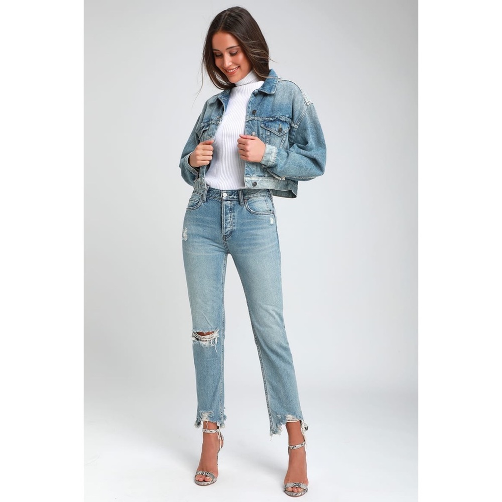Free People Distressed Mid/High Rise Jeans